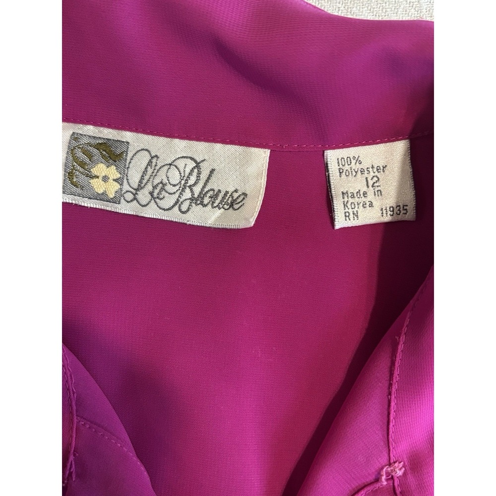 La Blouse Chiffon Pleated Long Sleeve Button Up Blouse Size 12 Cuff Darted Back - Picture 5 of 6